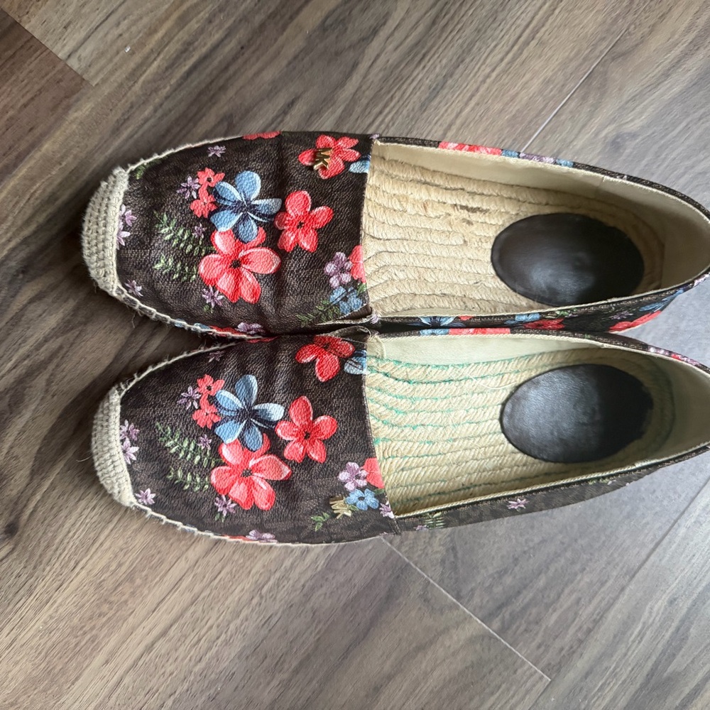 Michael Kors Brown Floral Espadrille Slip-On Shoes